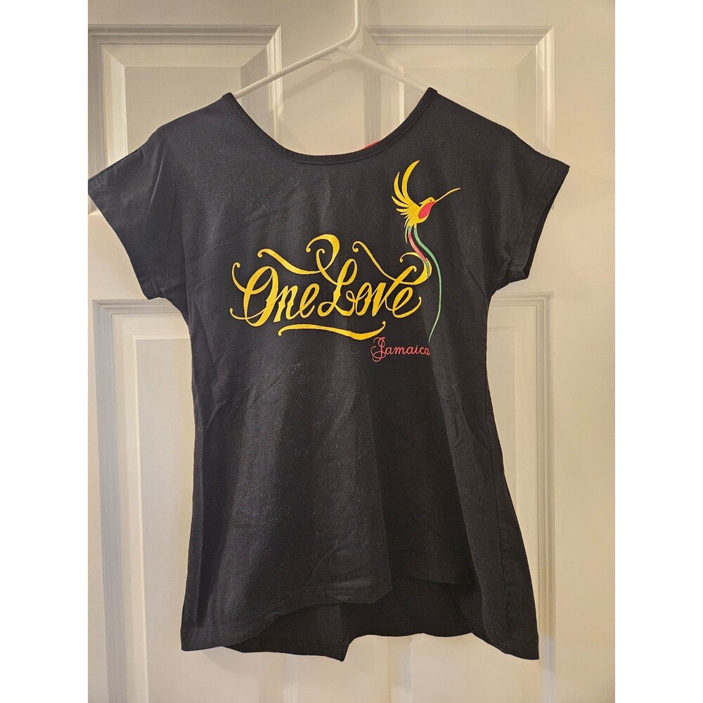 One Love Jamaica Womens Tshirt Black Red Yellow Green Bob Marley Size Small